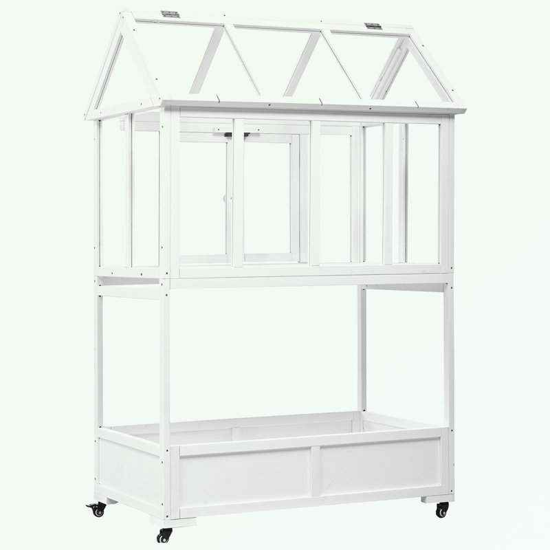 Banc de rempotage avec roues mobiles, toit ouvrable et boîte de rangement, Blanc