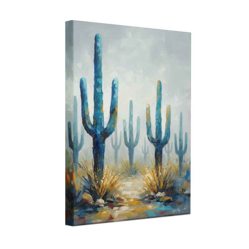 «Plants & Flowers Blue Cactus Desert Landscape», reproduction d'art