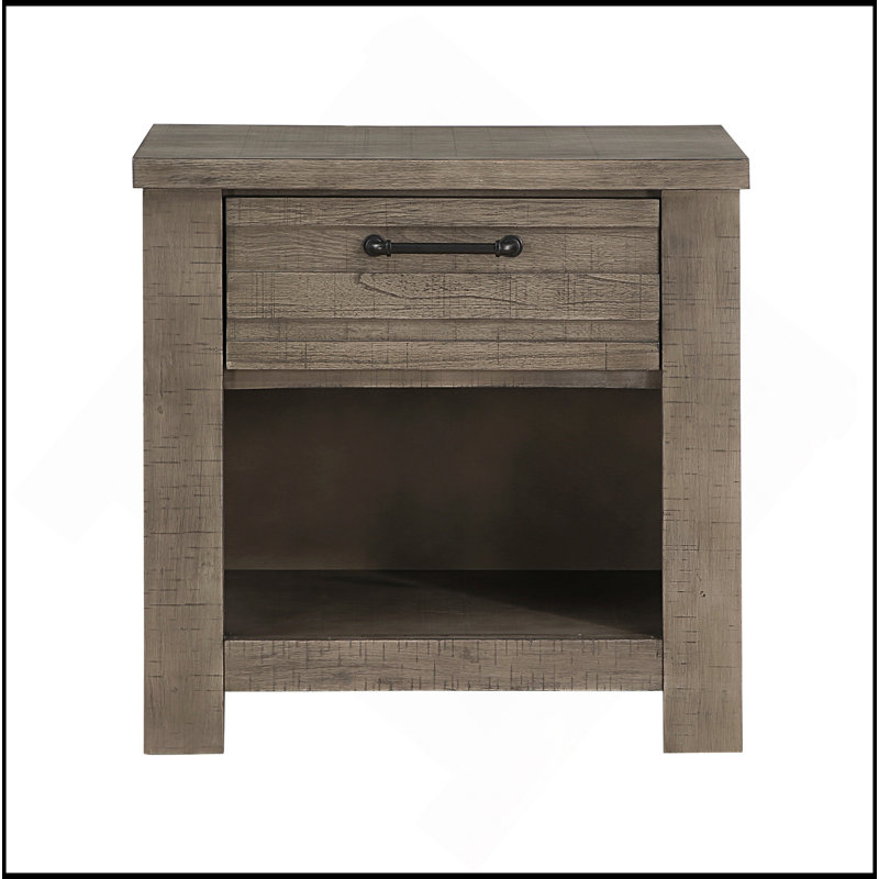 Table de chevet 1 pièce de style rustique gris avec tiroir et rangement