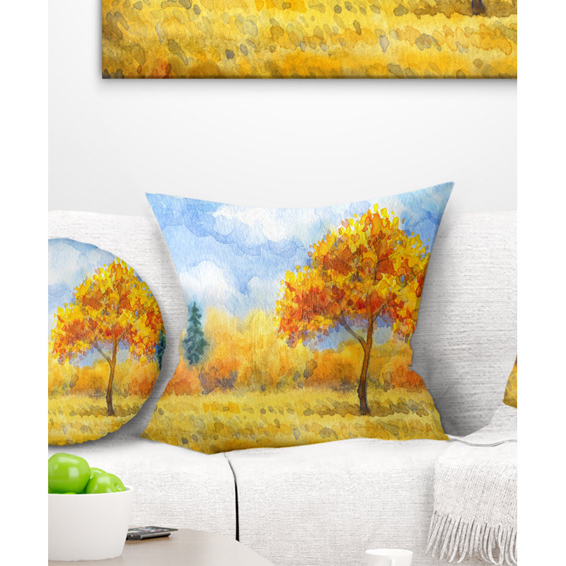 Coussins jaunes - paysage imprimé, 16 po x 1 po, Coussin décoratif