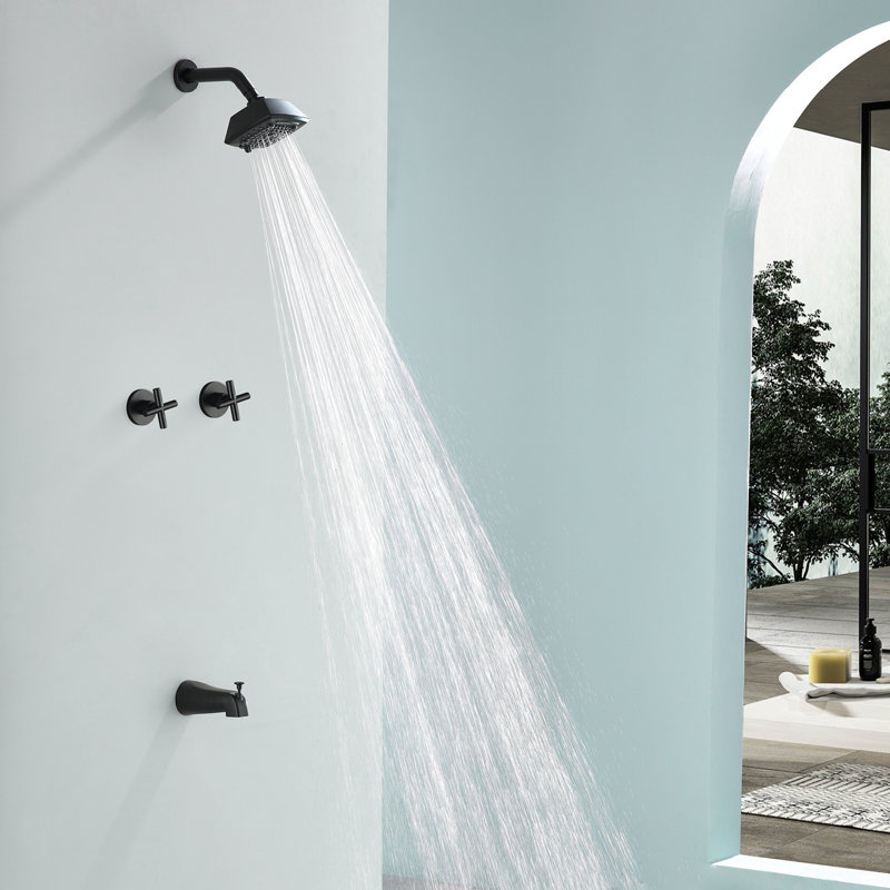2 Handle Shower Faucet Set With Tub Spout 6-spray Shower Head And Handle Set Shower Trim Kit With Rough-in Valve Bathroom Shower Faucet Valve Trim Kit