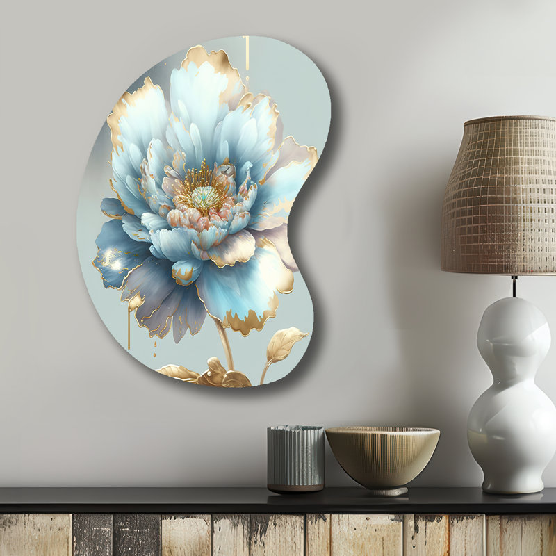 Chic chic fleur bleue IV - forme unique de décoration florale en métal, sculpture murale asymétrique en métal