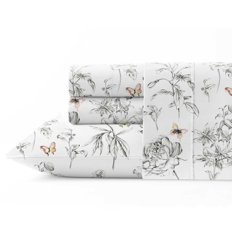 Ensemble de draps en percale de coton 4 pièces Pointehaven, Ensemble de draps pour lit double, Pollen