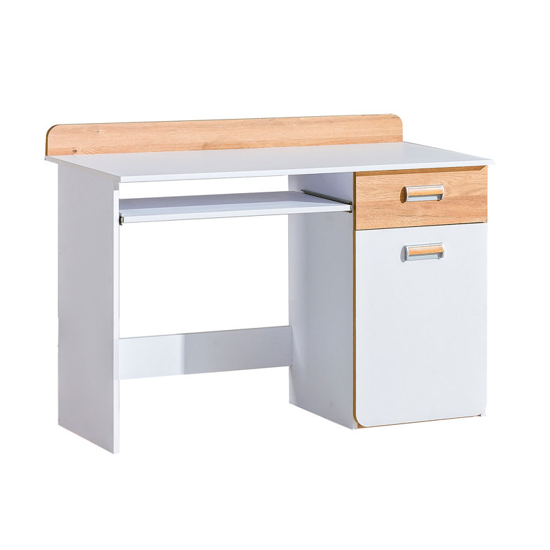 Meridianville 120Cm W Rectangular Computer Desk, White Brilliant, Nash Oak