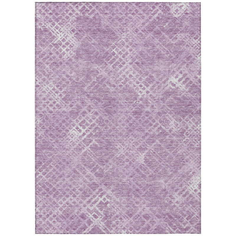 3' X 5' Lavender Purple And Ivory Geometric Washable Indoor Outdoor Area Rug