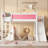 Full Loft Bed with Storage Shelves and Wardrobe, Solid Wood Loft Beds with Detachable Slide and Ladders, No Spring Box Needed, Pink and White-2023270916-2023270919