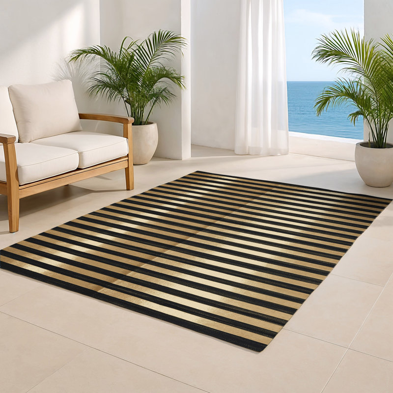 Tapis intérieur / extérieur brun HorizontalStripes, Rectangle 9 pi x 12 pi