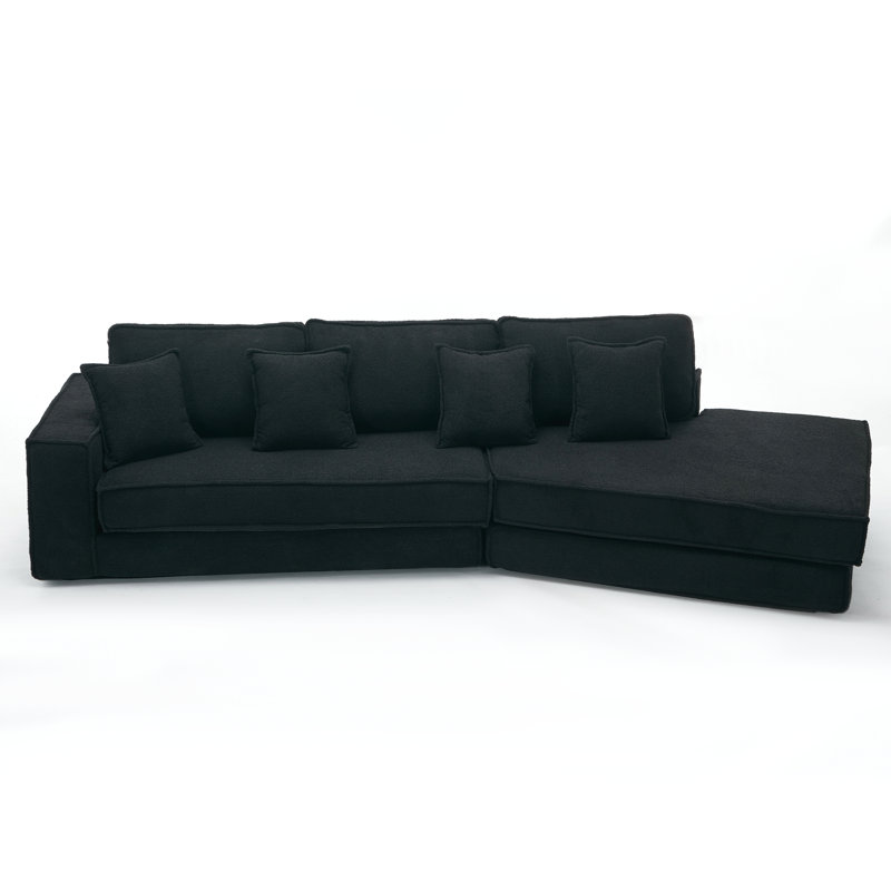 Preez Folding Convertible Upholstered Sleeper Sectional Sofa, Black Polyester