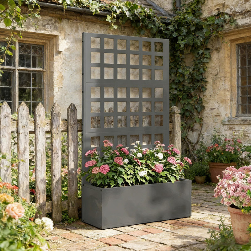 Jardinière en acier galvanisé Trellis, Gris