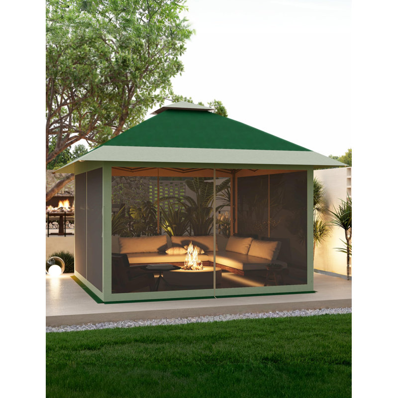13 Ft. W x 13 Ft. D Metal Dome Gazebo, Green