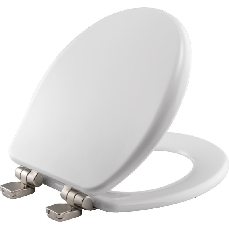 Siège de toilette rond en bois Alesio, Blanc, Nickel brossé