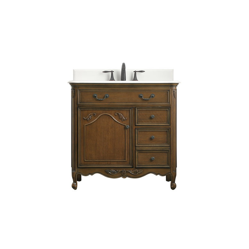 Angelique 36'' Single Bathroom Vanity with Top, Pure White, Dark Oak