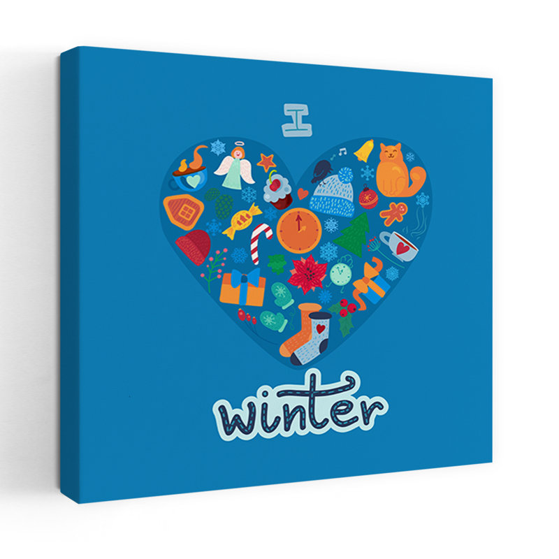 Cozy Winter Heart, arbre de Noël contemporain abstrait, paysage d'hiver, reproduction d'art mural, 24" H x 24" W