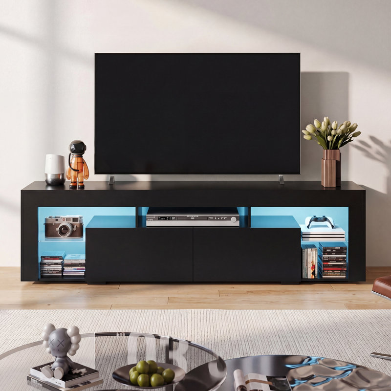 Manjesh LED TV Stand for 70 Inches TVs with 2 Large Storage Drawers, 63" Entertainment Center with Customize LED Lights, Modern Media Console with Open Shelves for Living Room, Bedroom