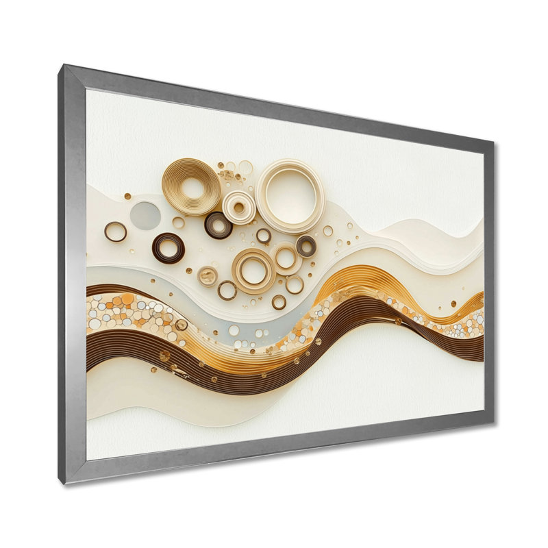 «Minimalist Beige Marble River II», reproduction sur toile abstraite en marbre, H 12 po x l 20 po, Argent argent