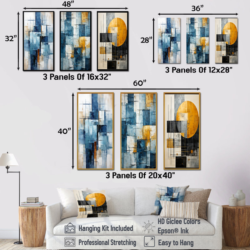Cerulean Cubism Shapes, Cadre flottant noir, H 32 po x l 48 po