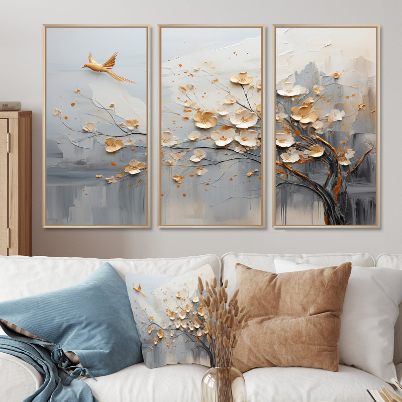Ensemble de décorations murales formes abstraites japonaises au Japon et beige, H 40 po x l 60 po x P 1 po