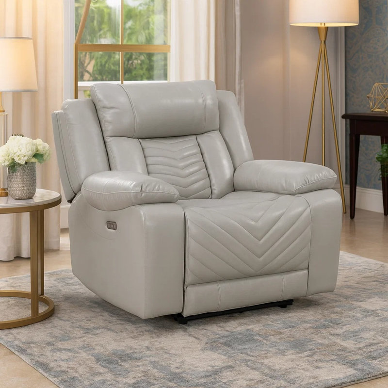 Fauteuil inclinable électrique, ports USB et DEL bleue, similicuir gris rembourré de mousse, Gris