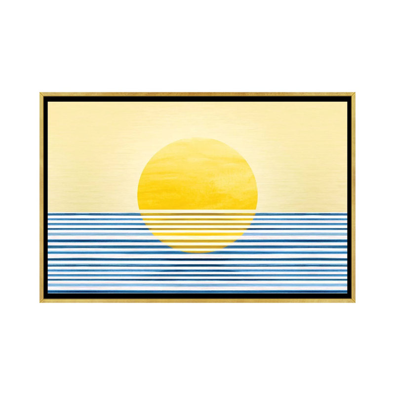 Sunset II-impression d’art graphique abstraite, Pas de tapis, H 40 po x l 60 po x 1,5 po, Toile encadrée d'or