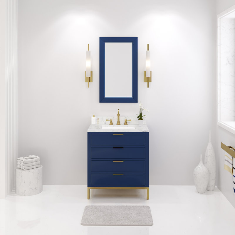 Bristol 30 In. Single Sink Carrara White Marble Countertop Bath Vanity In Pure White With Rectangular Mirror (S)