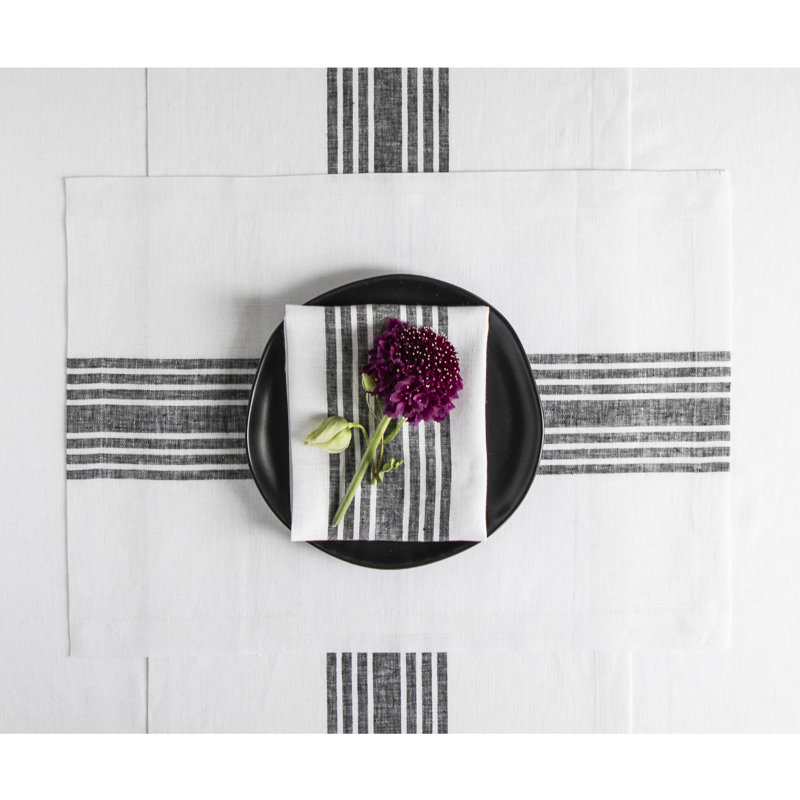 Black and White Striped Linen Farmhouse Dinner Napkins Set of 4