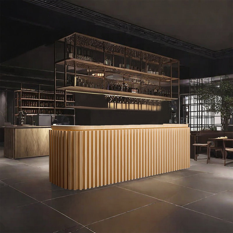70.87-Inch Rustic Front Desk and Bar Counter with Storage and Wine Rack for Bars and Reception, Burlywood