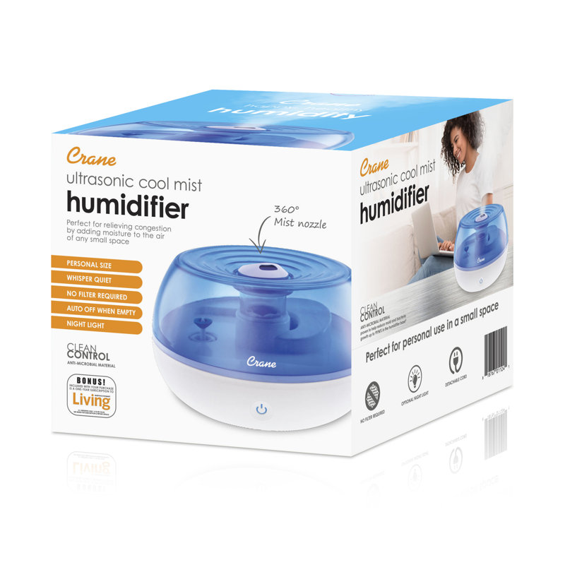 Compact Blue and White Ultrasonic Cool Mist Humidifier