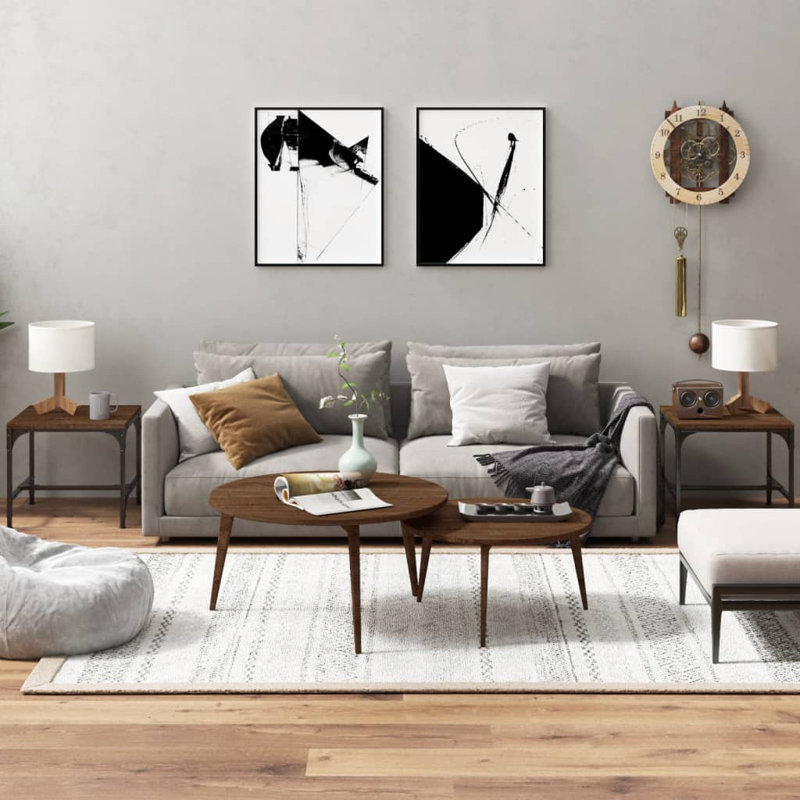 Erwan Frame Side Table Set, Brown Oak