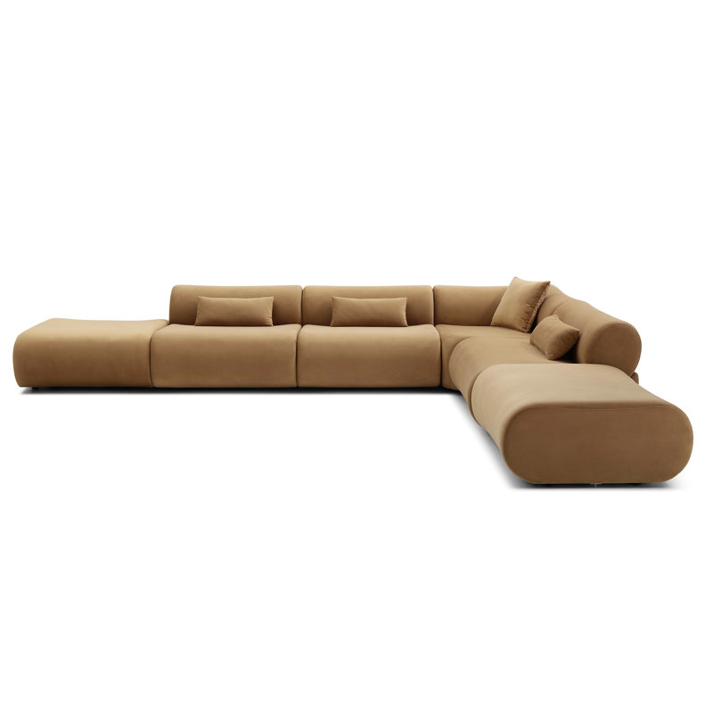 Vivienne Collection Luxury L-shape Sectional Sofa, Brown Velvet