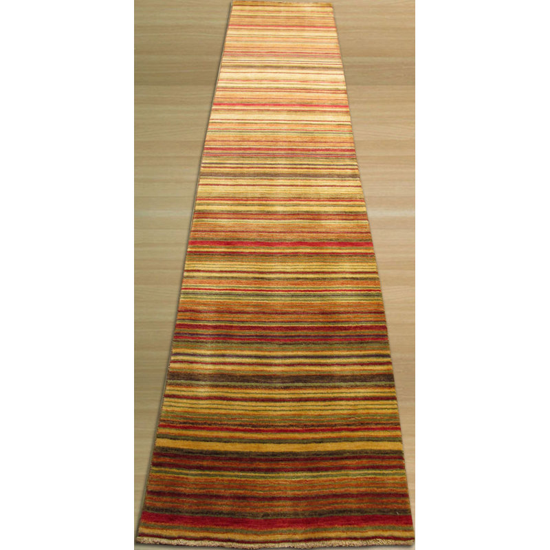 Lush Striped Red Flatweave Wool Area Rug, Runner 2'6" x 10'