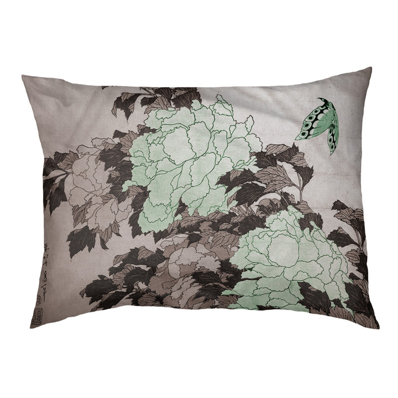 Coussin pour chien pivoines et papillon aquarelle Burkart, Très grand (l 52 po x P 42 po x H 17 po), Noir