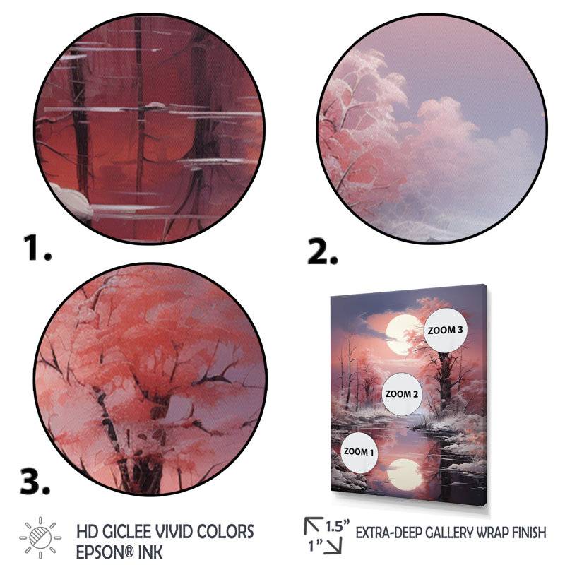 «White Fushia Winter Twilight II», reproduction sur toile encadrée, H 40 po x l 30 po x P 1,5 po, Cadre flottant blanc