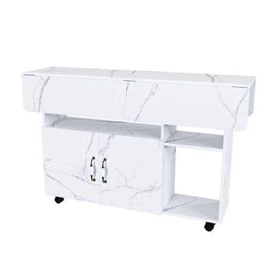 Multi-Functional Kitchen Island With Storage Shelves, Wheels, And Dual Drop Leaf by Ebern Designs