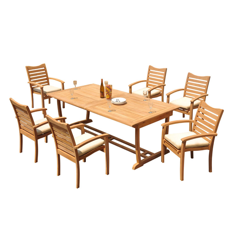 Outdoor 9 - Piece Teak Dining Set, 125" x 43" x 31.5", 6