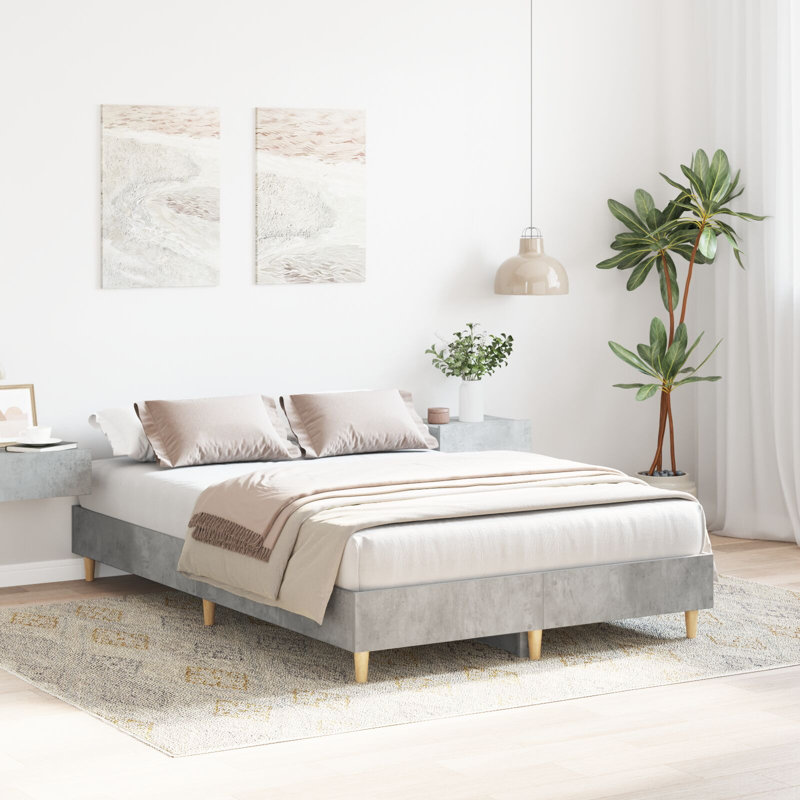 Bed Frame With Engineered Wood, 123 x 193 cm, Concrete Grey