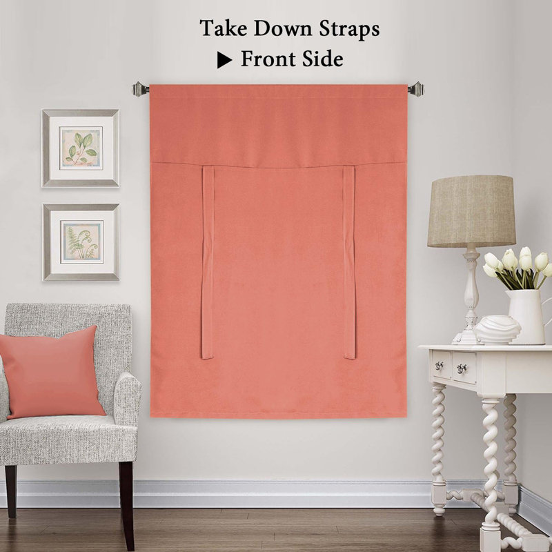 Kitchen Tie Up Curtain Tie Up Rod Pocket Thermal Insulated Blackout Adjustable Window Treatment Shade for Bedroom, 42W x 63L (2 Panels)