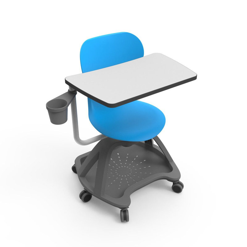 Gray Laminate 35" Swivel Classroom Chair Desk with Storage