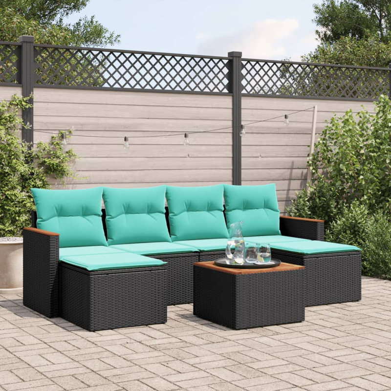  Ensemble de canapé de patio 7 pièces avec coussins en rotin de polyester noir