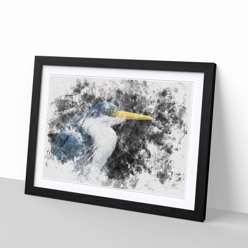 Pied Heron - Framed Print, Black Framed, 24cm H x 33cm W x 2cm D