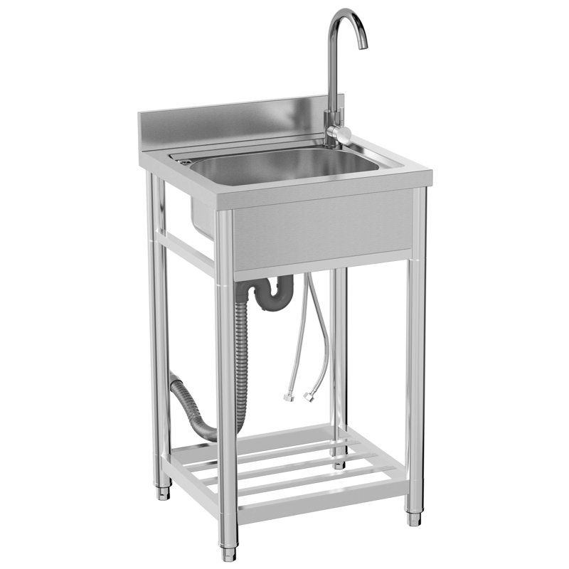 Évier autoportant multifonctionnel en acier inoxydable argenté de 39,4 po de largeur x 7,1 po de profondeur avec robinet et tuyaux