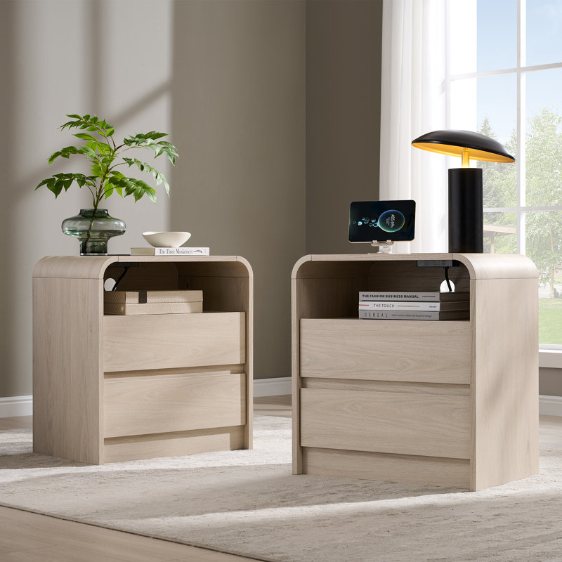 Table de bout haute 25 po avec 2 tiroirs de rangement, Brun, 2