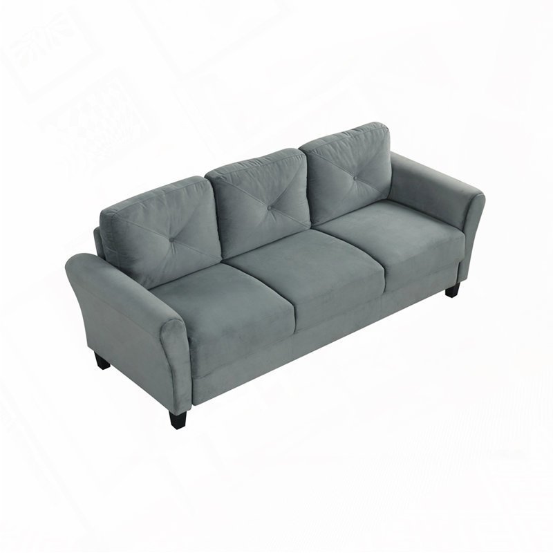 Velvet Sofa, Gray, 3, 34.4" H x 76.7" W x 29.1" D