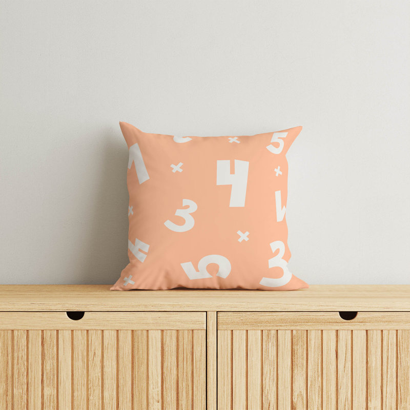 Coussin Numéros, Pêche / orange / ivoire, H 18 po x l 18 po
