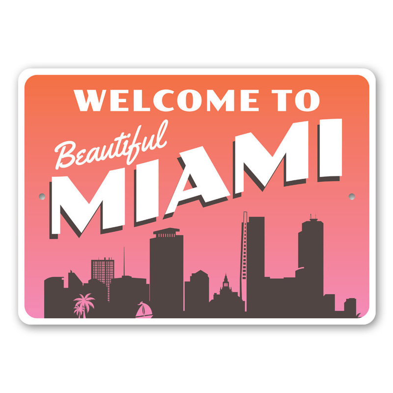 Magnifique panneau en aluminium de Miami, H 10 po x l 14 po x P 0,04 po