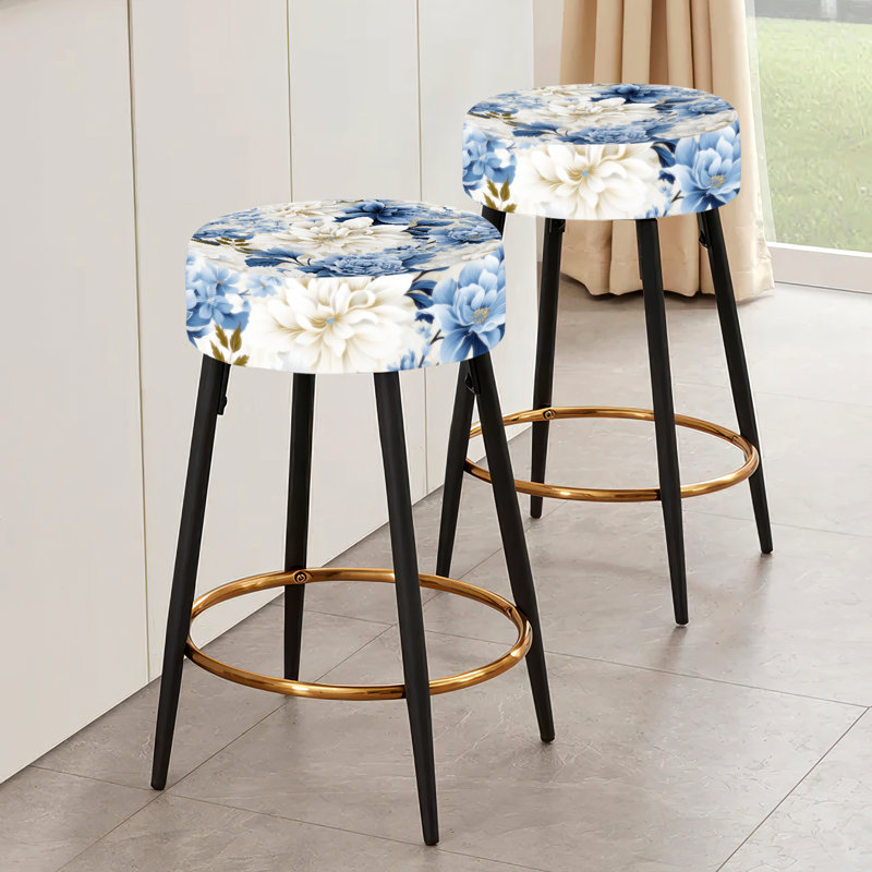 Ensemble de 2 tabourets floraux bleu et blanc à motif floral victorien I
