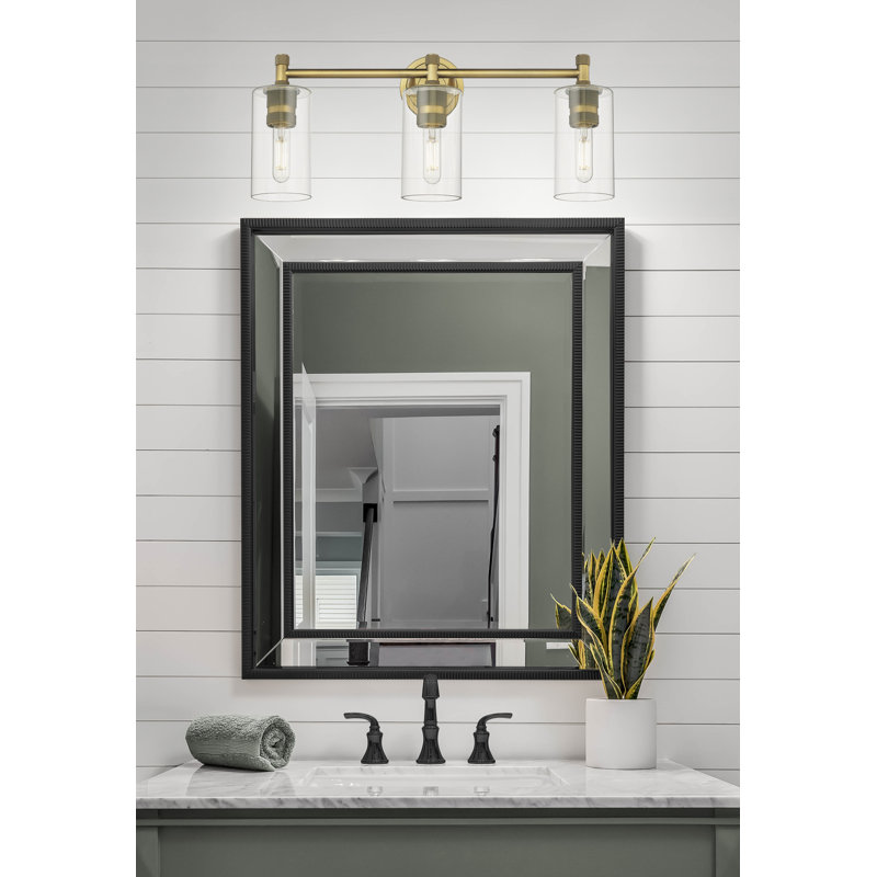 Crown Point 3 Light Wall-mounted Bath Vanity Light, Brushed Brass, Clear