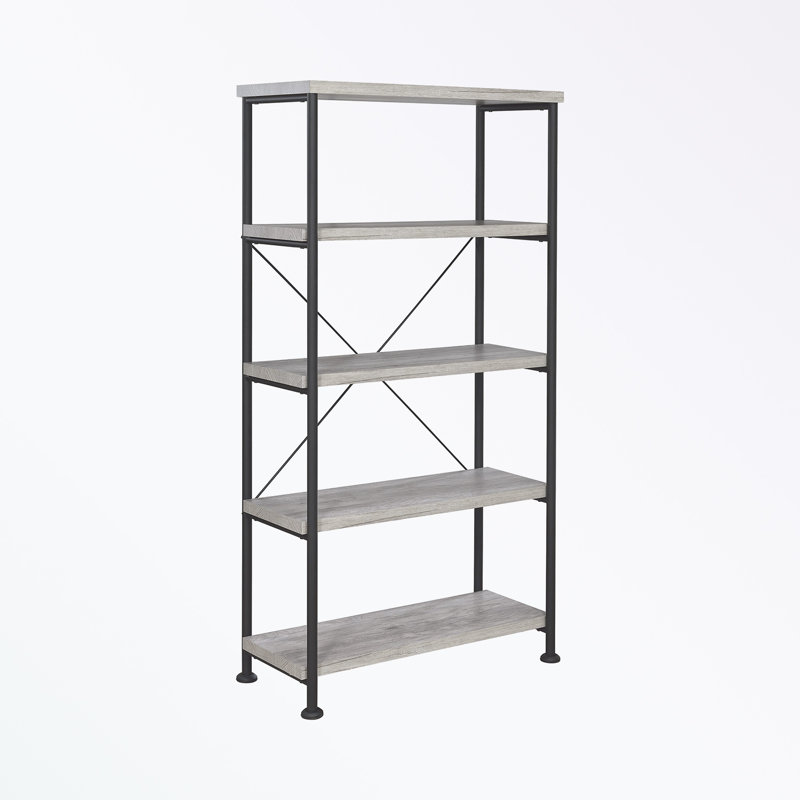 5-shelf Bookcase with Metal Frame, Gray