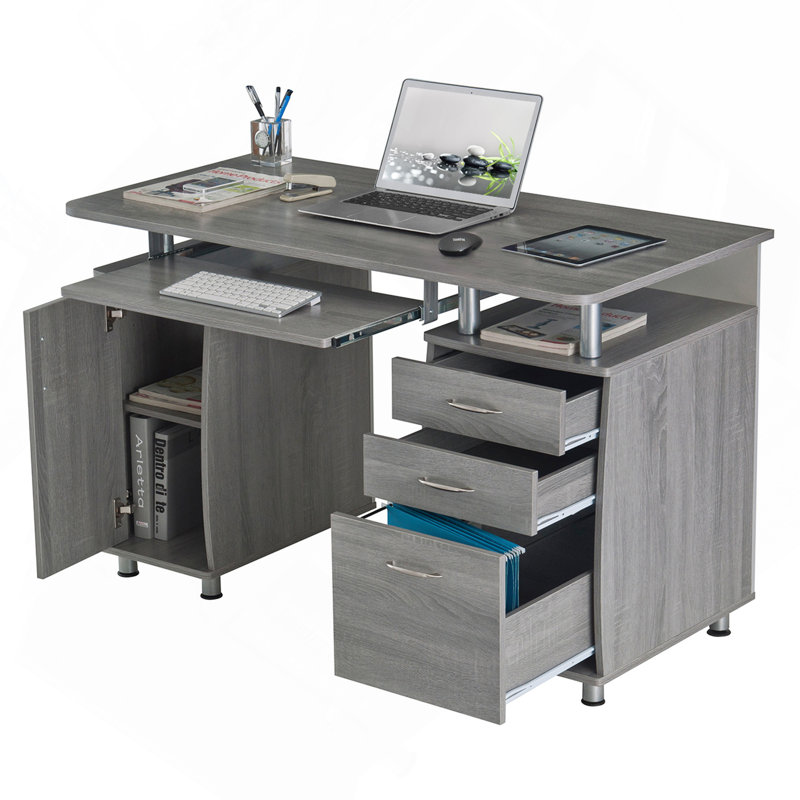 Bureau d'ordinateur complet avec rangement, gris, Gris