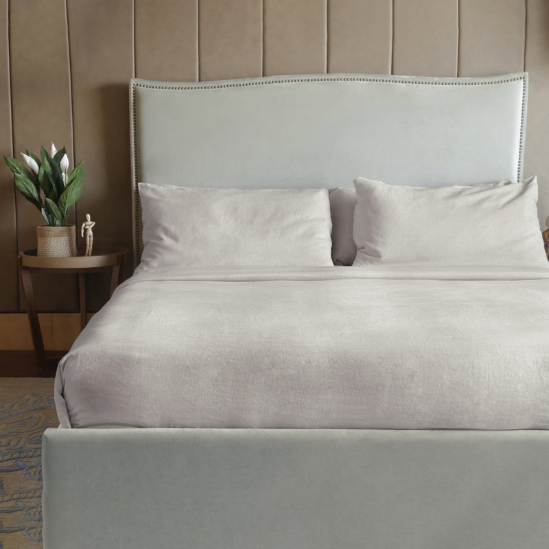 Ensemble de draps 100% lin lavé 4 pièces, Ensemble de draps pour très grand lit avec 2 taie, Naturel non teint