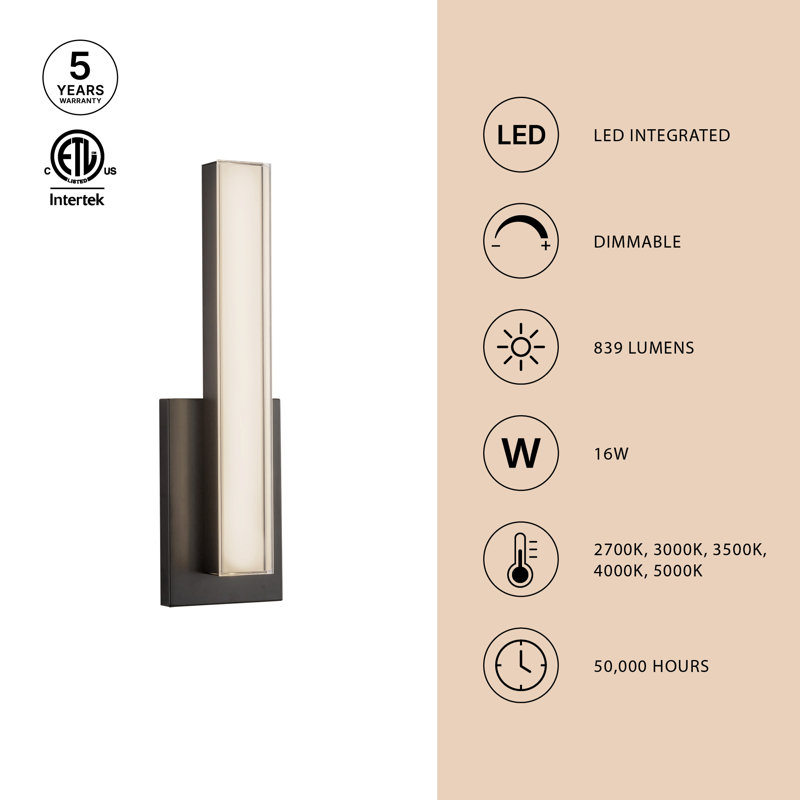 Garland 15-in Black dimmable LED Wall Sconce, Nickel